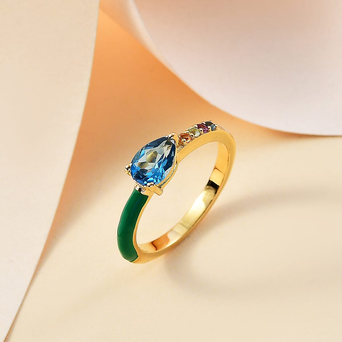 London Blue Topaz, Multi Gemstone Ring in 18K Vermeil YG Over Sterling Silver (Size 5.0) 0.70 ctw image number 1