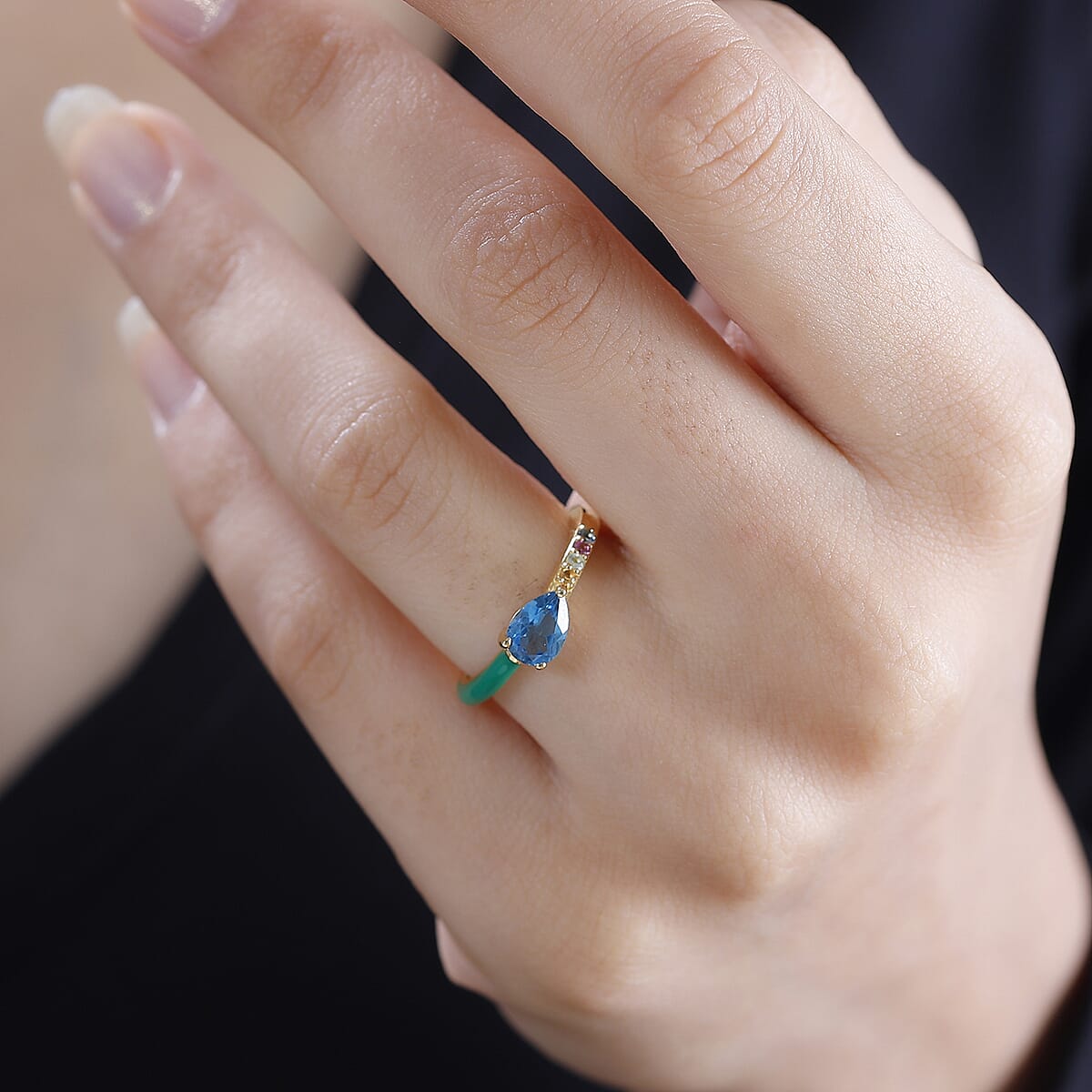 London Blue Topaz, Multi Gemstone Ring in 18K Vermeil YG Over Sterling Silver (Size 5.0) 0.70 ctw image number 2