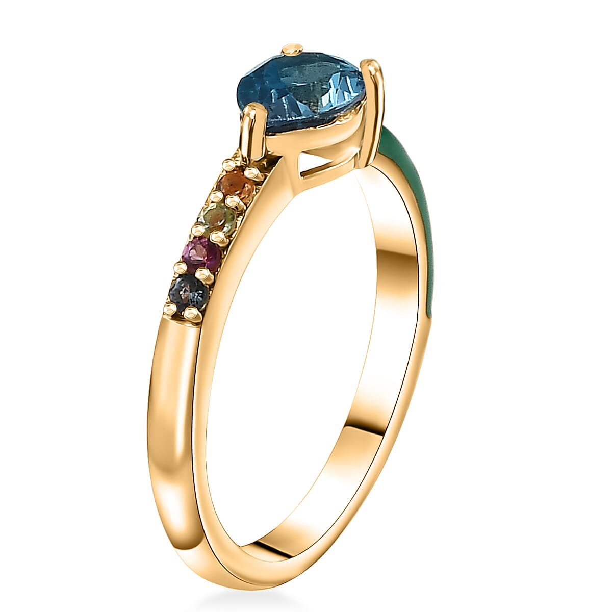 London Blue Topaz, Multi Gemstone Ring in 18K Vermeil YG Over Sterling Silver (Size 5.0) 0.70 ctw image number 3