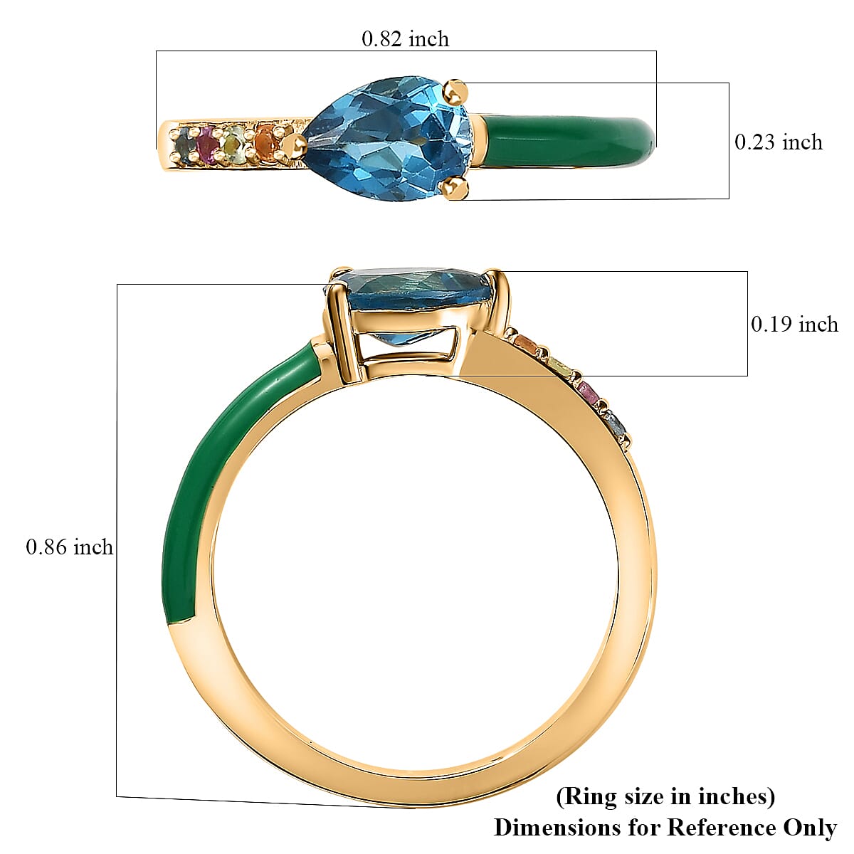 London Blue Topaz, Multi Gemstone Ring in 18K Vermeil YG Over Sterling Silver (Size 5.0) 0.70 ctw image number 5