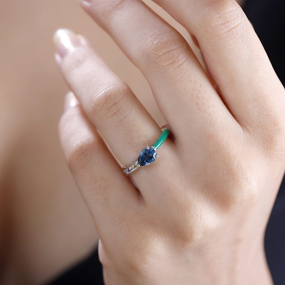 London Blue Topaz and Multi Gemstone 0.70 ctw Ring in Rhodium Over Sterling Silver (Size 8.0) image number 2