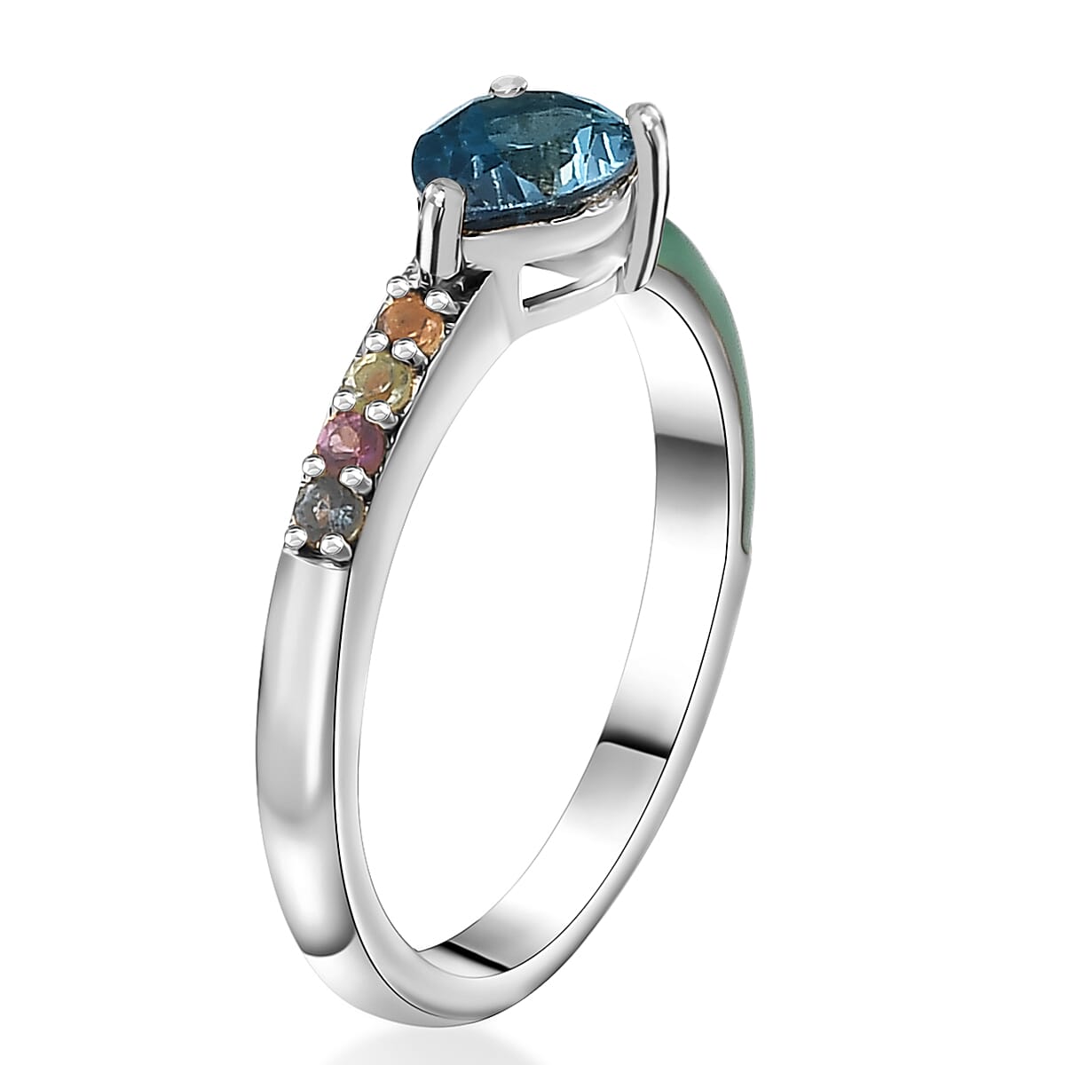 London Blue Topaz and Multi Gemstone 0.70 ctw Ring in Rhodium Over Sterling Silver (Size 8.0) image number 3