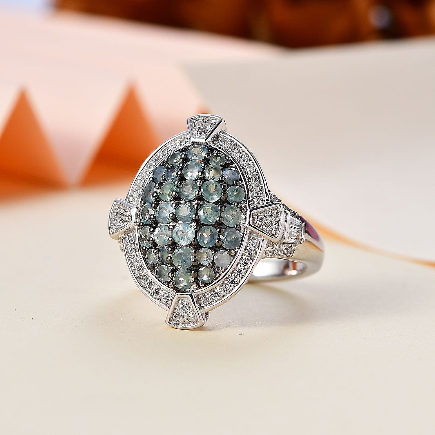 Narsipatnam Alexandrite and White Zircon Art and Deco Ring in Rhodium Over Sterling Silver (Size 10.0) 2.25 ctw (Del. in 5-7 Days)