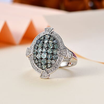 Narsipatnam Alexandrite and White Zircon Art and Deco Ring in Rhodium Over Sterling Silver (Size 10.0) 2.25 ctw (Del. in 5-7 Days)