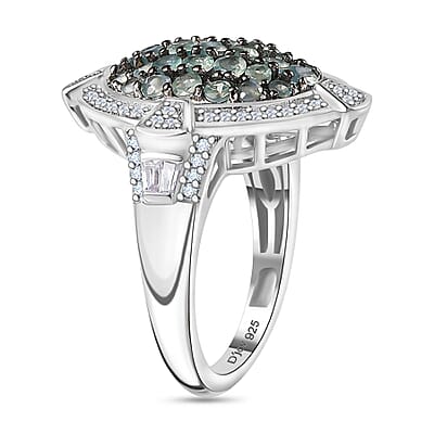 Narsipatnam Alexandrite and White Zircon Art and Deco Ring in Rhodium Over Sterling Silver (Size 10.0) 2.25 ctw (Del. in 5-7 Days)