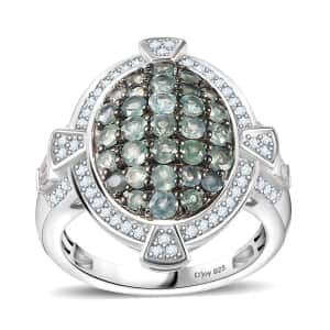 Narsipatnam Alexandrite and White Zircon Art and Deco Ring in Rhodium Over Sterling Silver (Size 7.0) 2.25 ctw
