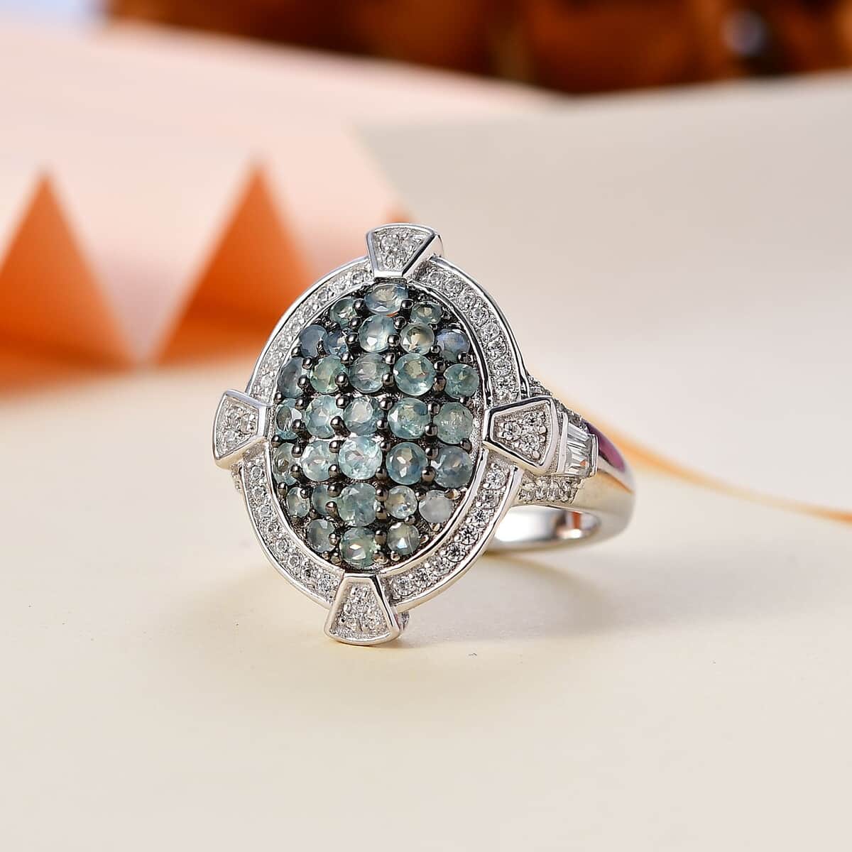 Narsipatnam Alexandrite and White Zircon Art and Deco Ring in Rhodium Over Sterling Silver (Size 7.0) 2.25 ctw image number 1