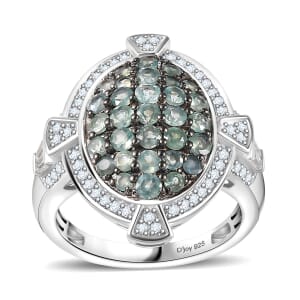 Narsipatnam Alexandrite and White Zircon Art and Deco Ring in Rhodium Over Sterling Silver (Size 8.0) 2.25 ctw