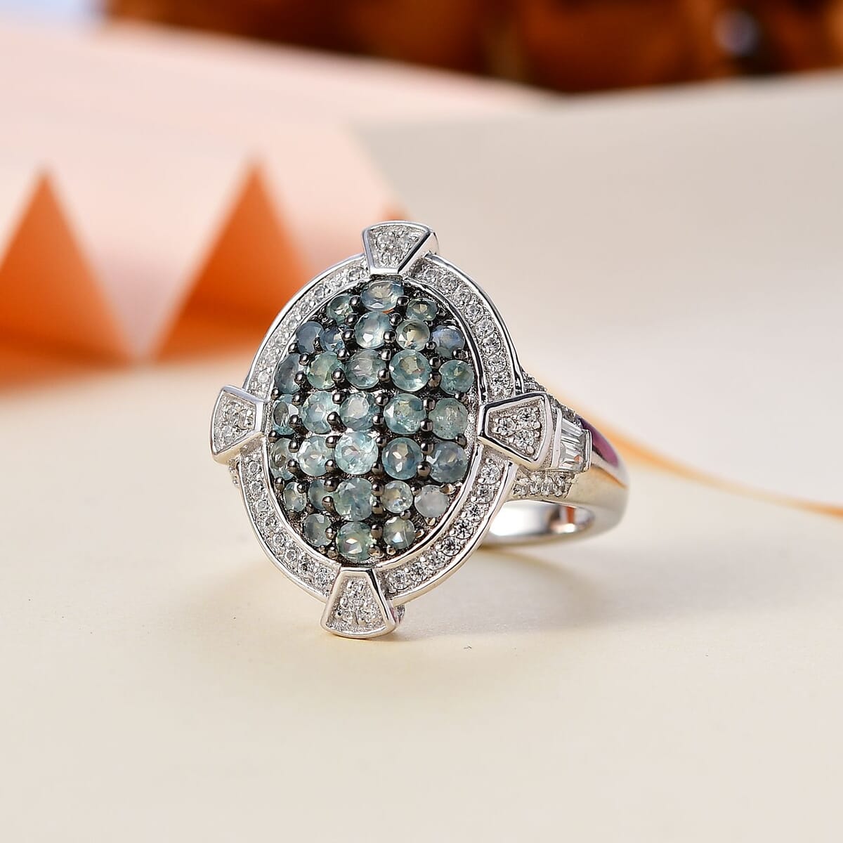 Narsipatnam Alexandrite and White Zircon Art and Deco Ring in Rhodium Over Sterling Silver (Size 8.0) 2.25 ctw image number 1