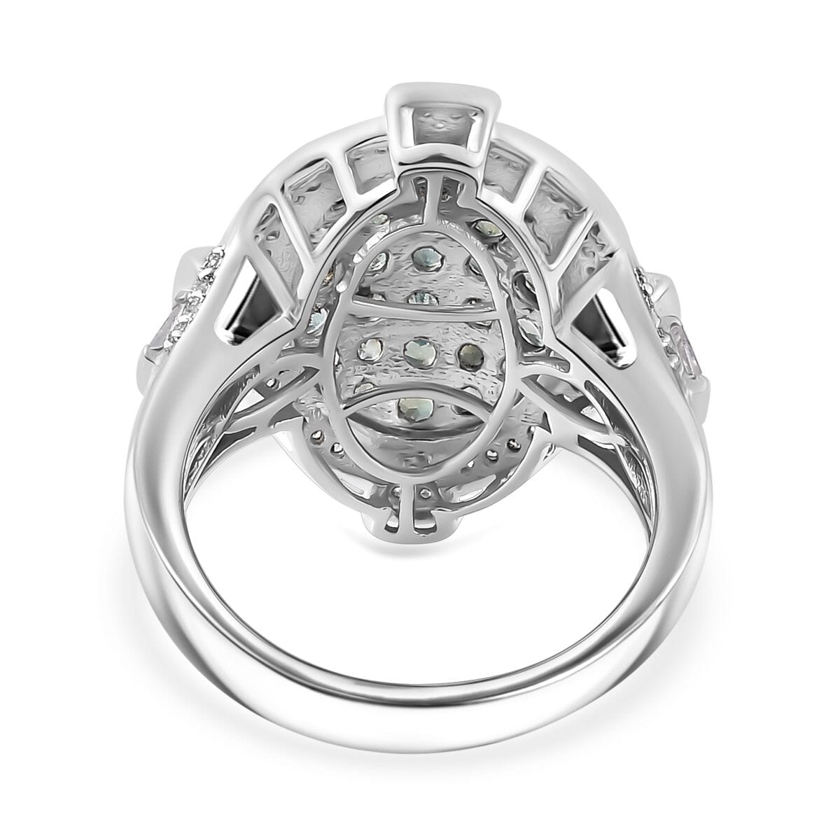 Narsipatnam Alexandrite and White Zircon Art and Deco Ring in Rhodium Over Sterling Silver (Size 8.0) 2.25 ctw image number 4