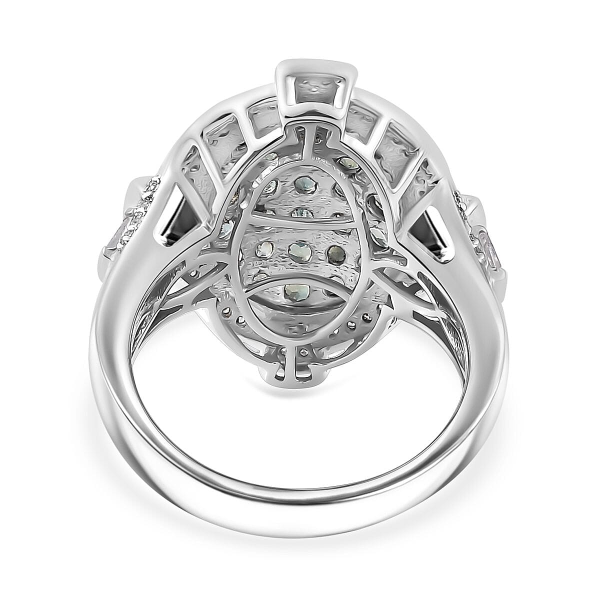 Narsipatnam Alexandrite and White Zircon Art and Deco Ring in Rhodium Over Sterling Silver (Size 9.0) 2.25 ctw image number 4