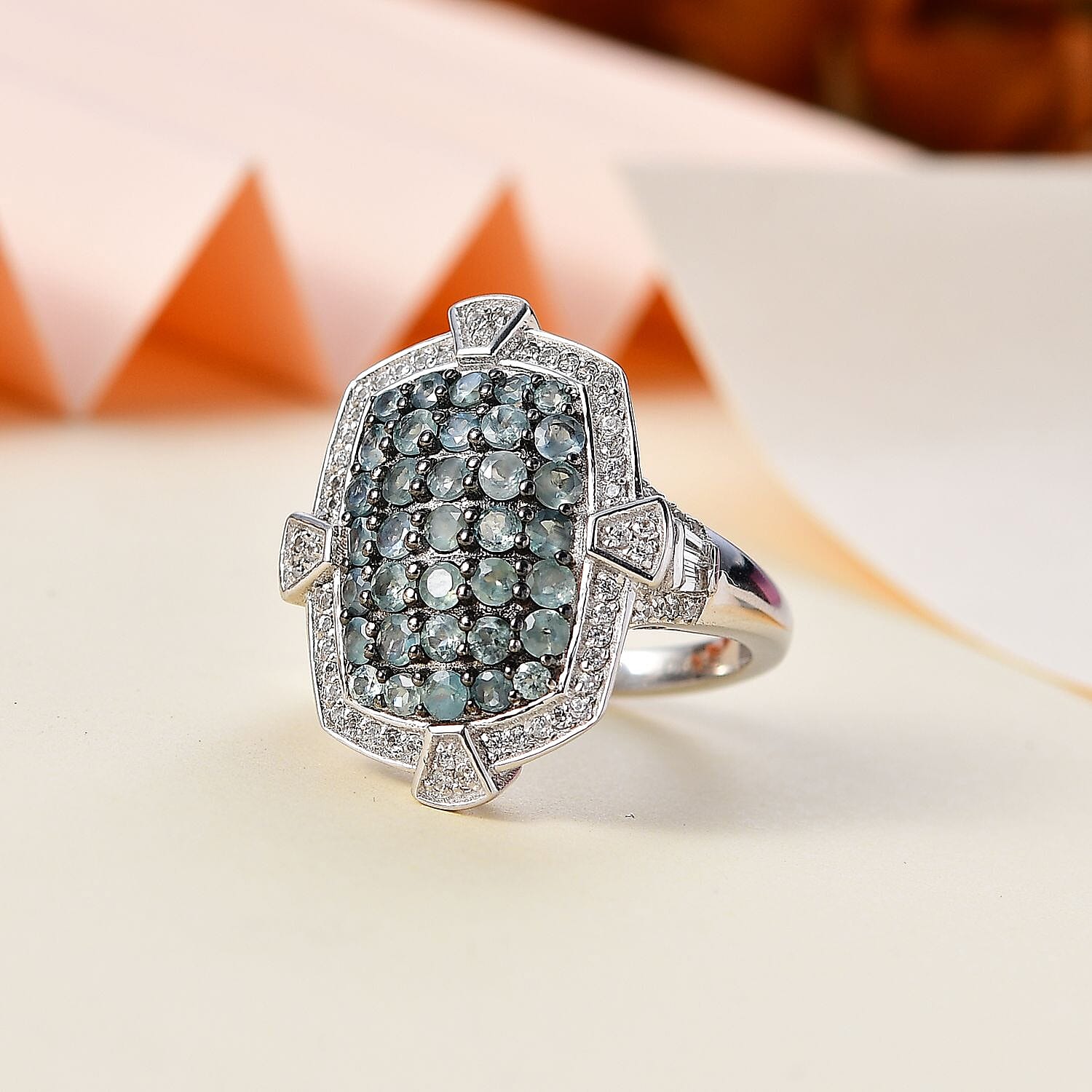 Narsipatnam Alexandrite and White Zircon Art and Deco Ring in Rhodium Over Sterling Silver (Size 10.0) 2.60 ctw