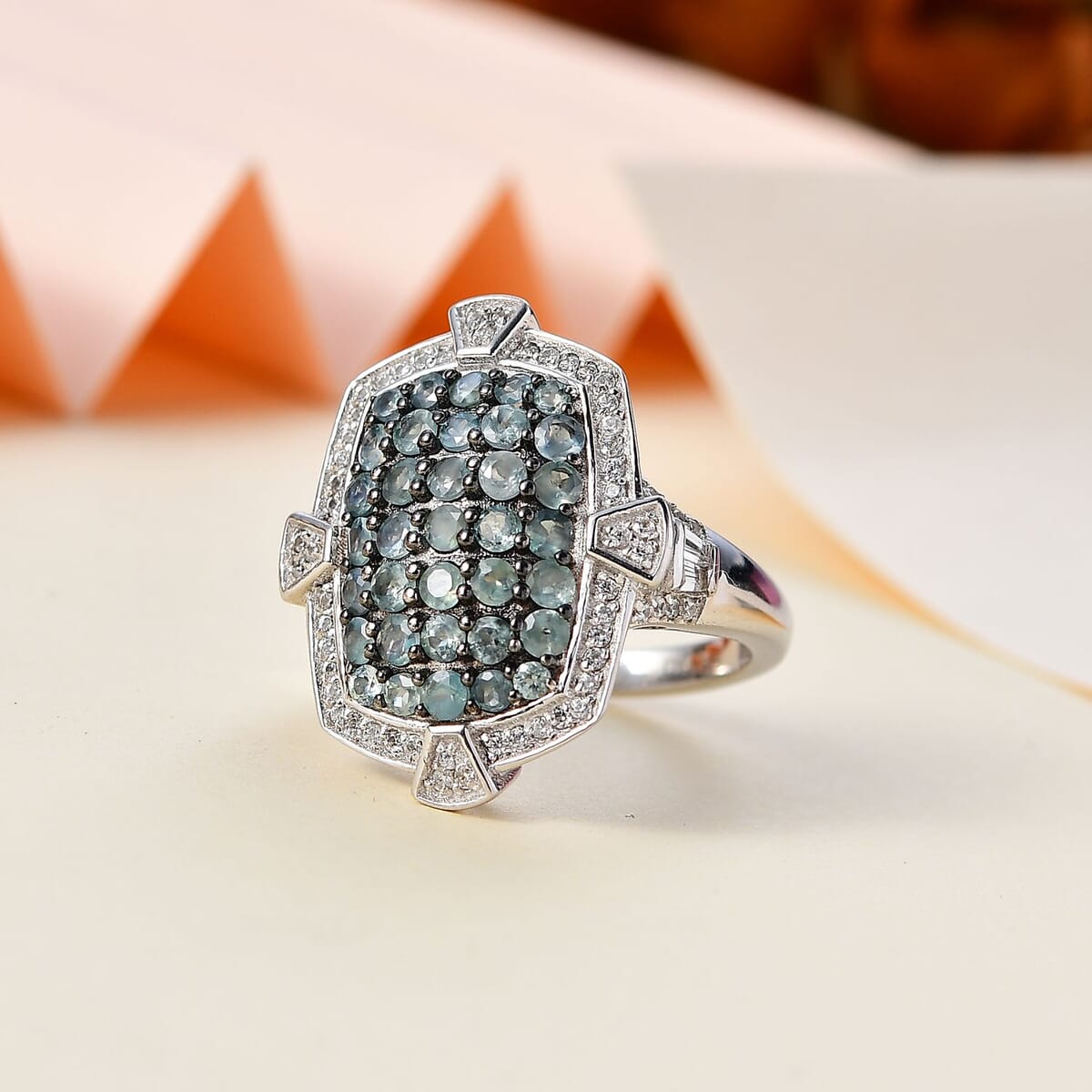 Narsipatnam Alexandrite and White Zircon Art and Deco Ring in Rhodium Over Sterling Silver (Size 9.0) 2.60 ctw image number 1