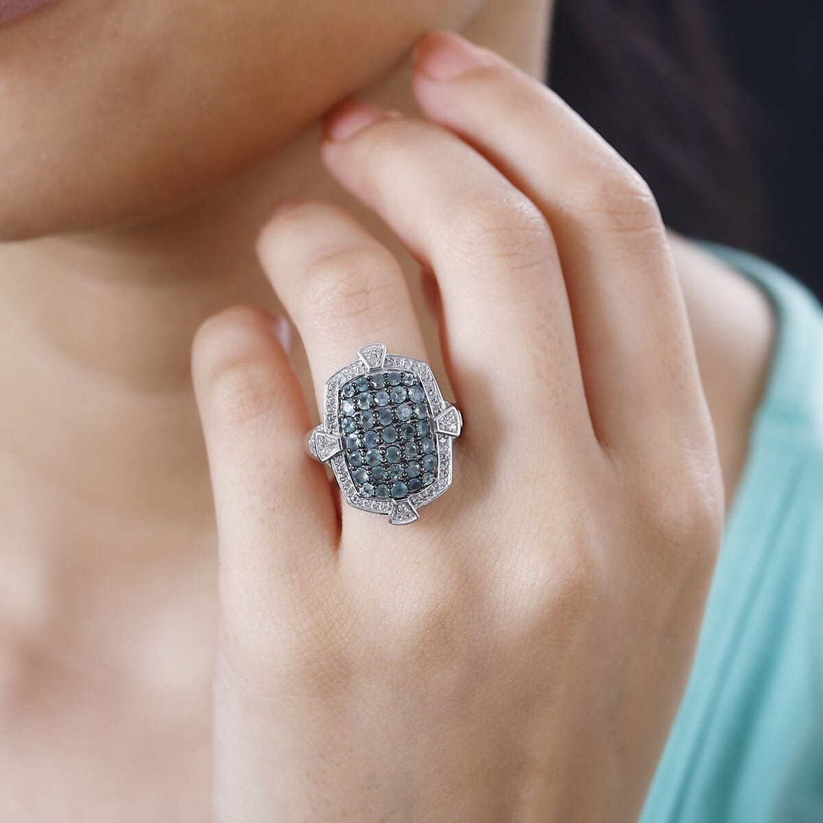 Narsipatnam Alexandrite and White Zircon Art and Deco Ring in Rhodium Over Sterling Silver (Size 9.0) 2.60 ctw image number 2