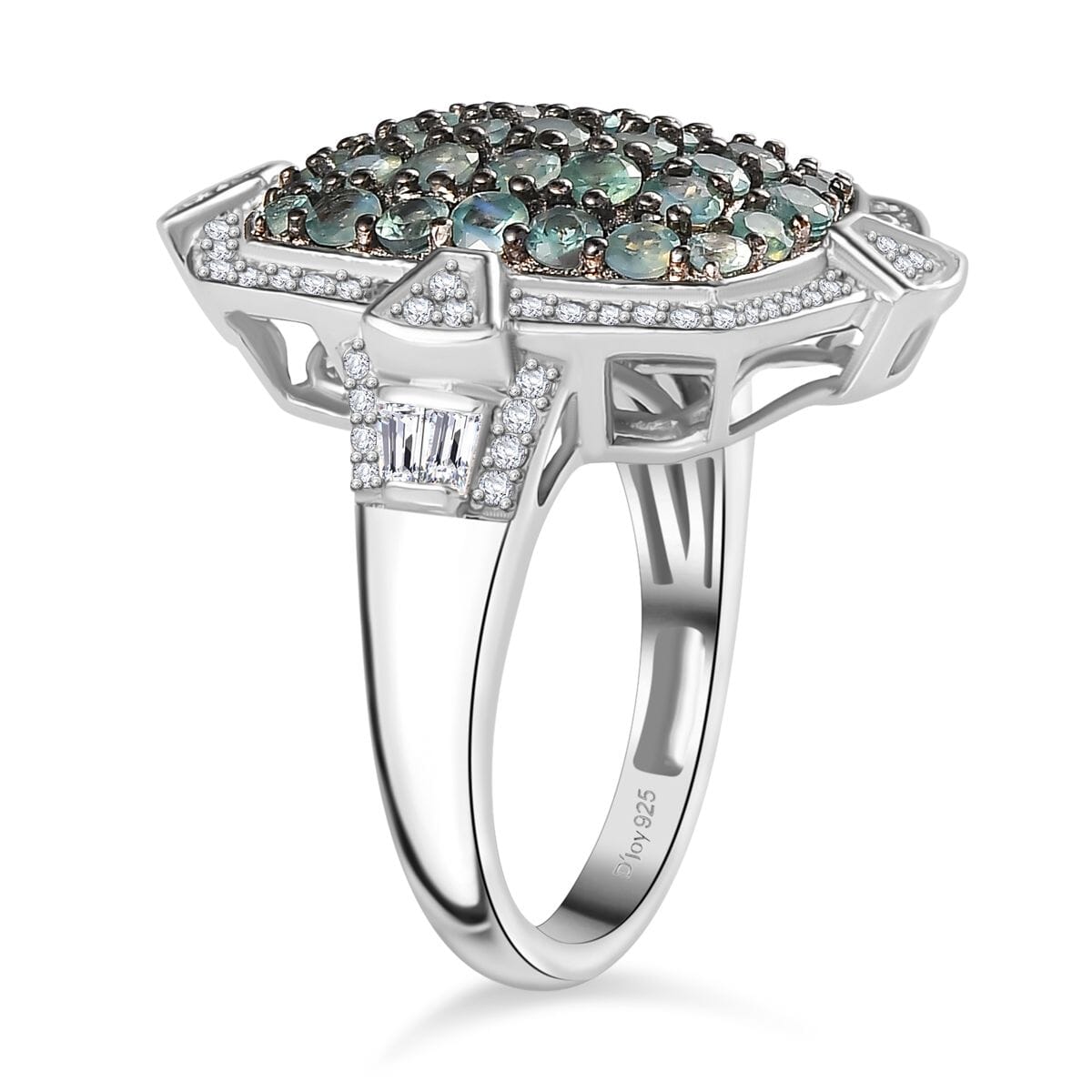 Narsipatnam Alexandrite and White Zircon Art and Deco Ring in Rhodium Over Sterling Silver (Size 9.0) 2.60 ctw image number 3
