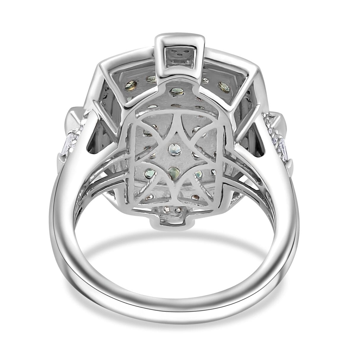 Narsipatnam Alexandrite and White Zircon Art and Deco Ring in Rhodium Over Sterling Silver (Size 9.0) 2.60 ctw image number 4
