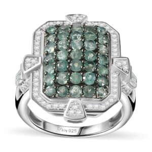 Narsipatnam Alexandrite and White Zircon Art and Deco Ring in Rhodium Over Sterling Silver (Size 10.0) 2.50 ctw