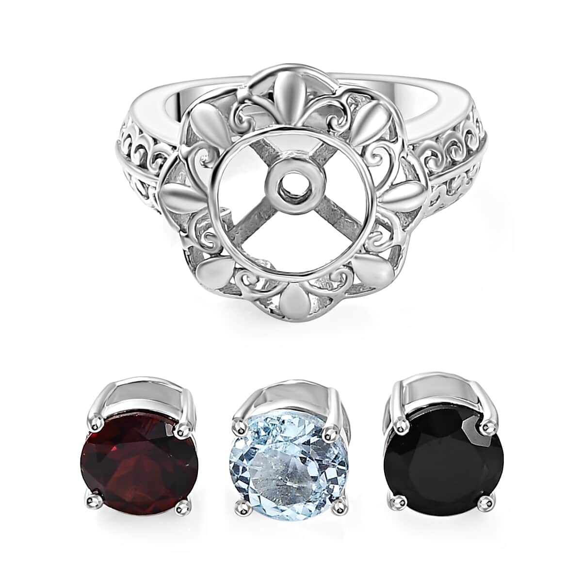 Karis Sky Blue Topaz, Mozambique Garnet, Thai Black Spinel Interchangable Solitaire Ring in Platinum Bond (Size 6.0) 4.50 ctw image number 3