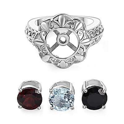 Karis Sky Blue Topaz, Mozambique Garnet, Thai Black Spinel 4.50 ctw Interchangeable Solitaire Ring in Platinum Bond (Size 10.0)