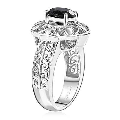 Karis Sky Blue Topaz, Mozambique Garnet, Thai Black Spinel 4.50 ctw Interchangeable Solitaire Ring in Platinum Bond (Size 10.0)