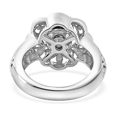 Karis Sky Blue Topaz, Mozambique Garnet, Thai Black Spinel 4.50 ctw Interchangeable Solitaire Ring in Platinum Bond (Size 10.0)
