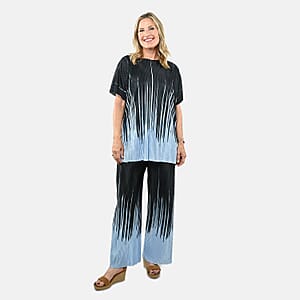 Tamsy Blue Accordion 2 Piece Pleated Polyester Top and Bottom Set - One Size Fits Most