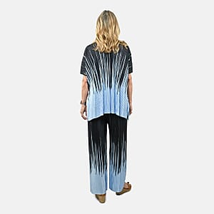 Tamsy Blue Accordion 2 Piece Pleated Polyester Top and Bottom Set - One Size Fits Most