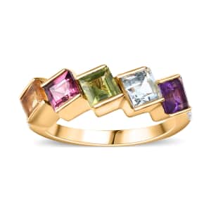 Multi Gemstone 2.10 ctw Ring in 18K Vermeil Yellow Gold Over Sterling Silver (Size 6.0)