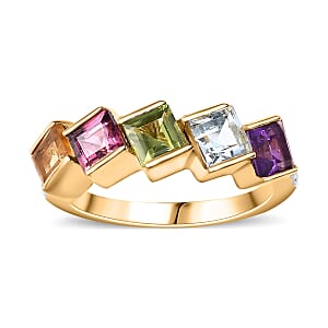Multi Gemstone 2.10 ctw Ring in 18K Vermeil Yellow Gold Over Sterling Silver (Size 7.0)