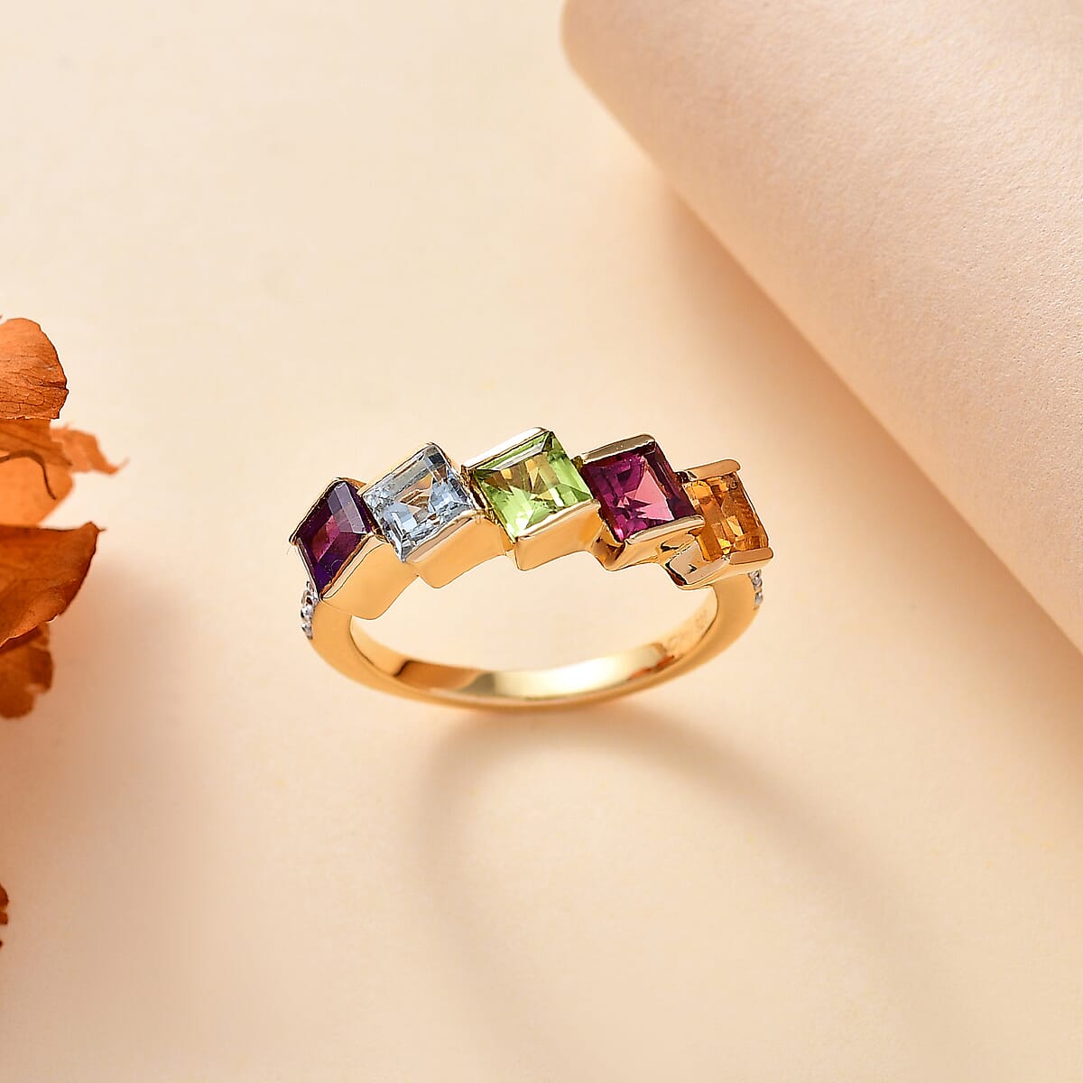 Multi Gemstone 2.10 ctw Ring in 18K Vermeil Yellow Gold Over Sterling Silver (Size 7.0) image number 1