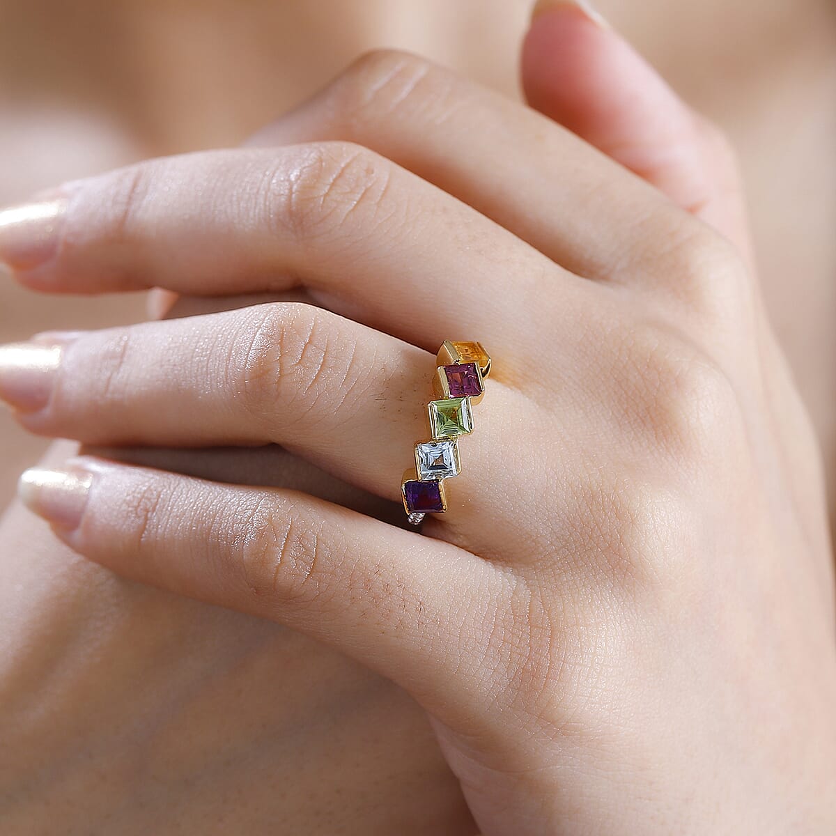 Multi Gemstone 2.10 ctw Ring in 18K Vermeil Yellow Gold Over Sterling Silver (Size 7.0) image number 2