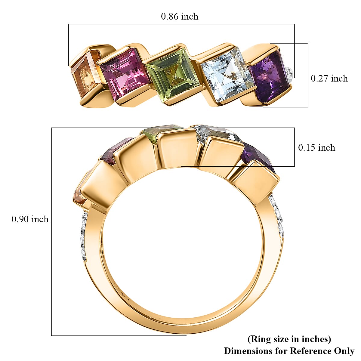 Multi Gemstone 2.10 ctw Ring in 18K Vermeil Yellow Gold Over Sterling Silver (Size 7.0) image number 5