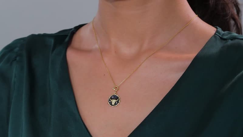 Moissanite and Enameled Taurus Zodiac Charm in 18K Vermeil YG Over Sterling Silver