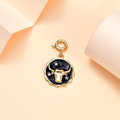 Moissanite and Enameled Taurus Zodiac Charm in 18K Vermeil Yellow Gold Over Sterling Silver