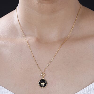 Moissanite and Enameled Taurus Zodiac Charm in 18K Vermeil Yellow Gold Over Sterling Silver