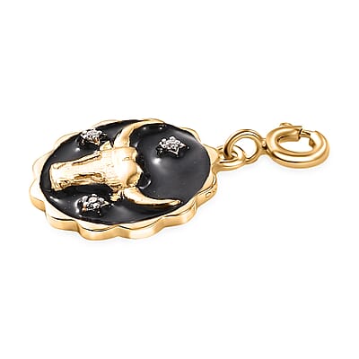 Moissanite and Enameled Taurus Zodiac Charm in 18K Vermeil Yellow Gold Over Sterling Silver