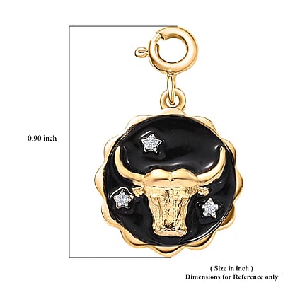 Moissanite and Enameled Taurus Zodiac Charm in 18K Vermeil Yellow Gold Over Sterling Silver