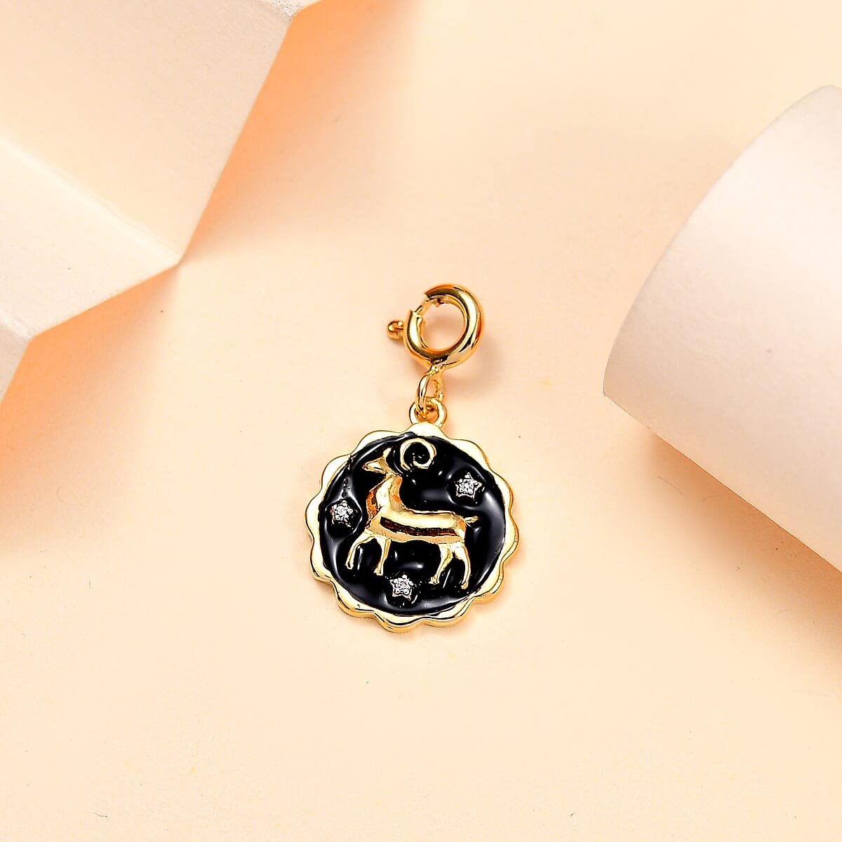 Moissanite and Enameled Capricorn Zodiac Charm in 18K Vermeil Yellow Gold Over Sterling Silver image number 1