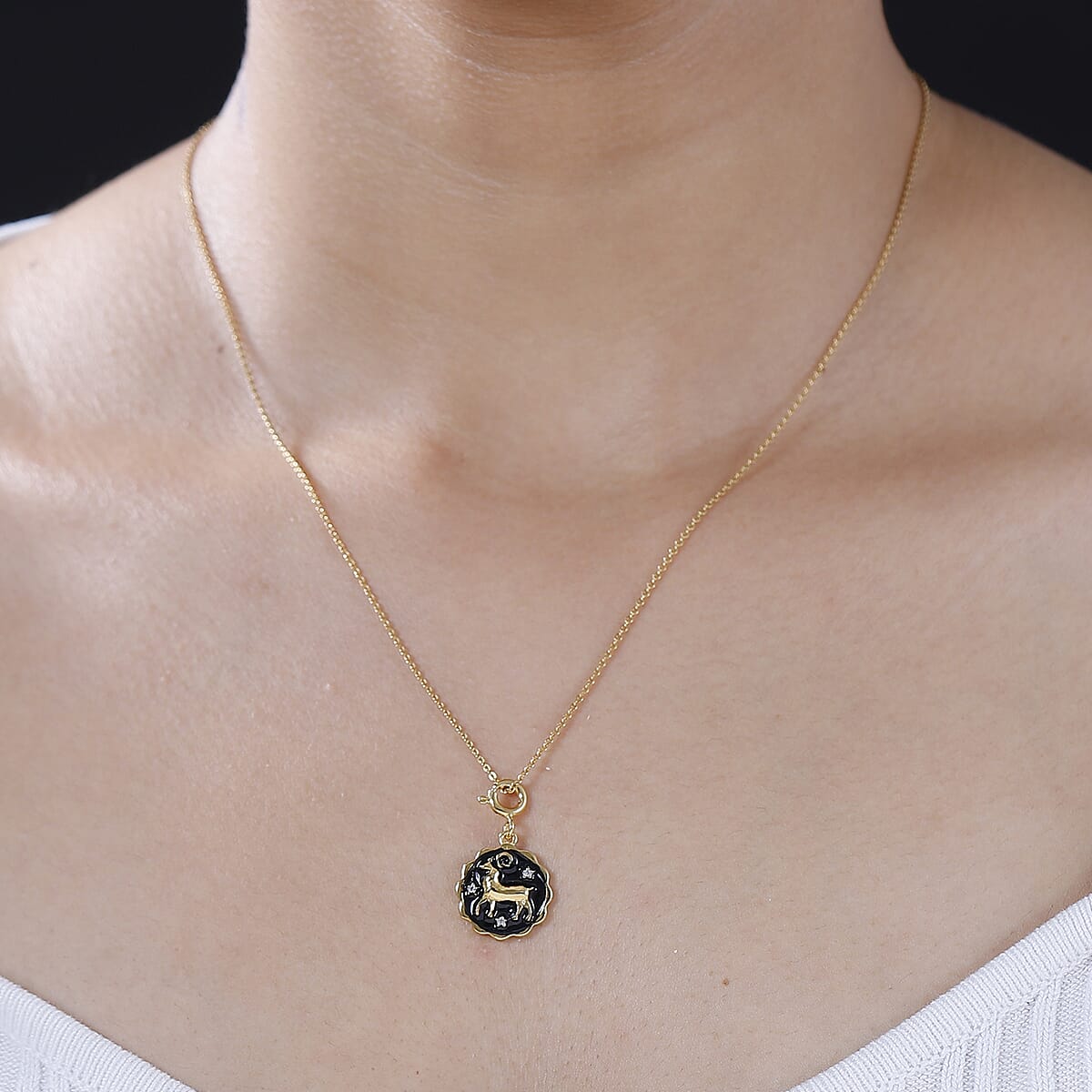 Moissanite and Enameled Capricorn Zodiac Charm in 18K Vermeil Yellow Gold Over Sterling Silver image number 2