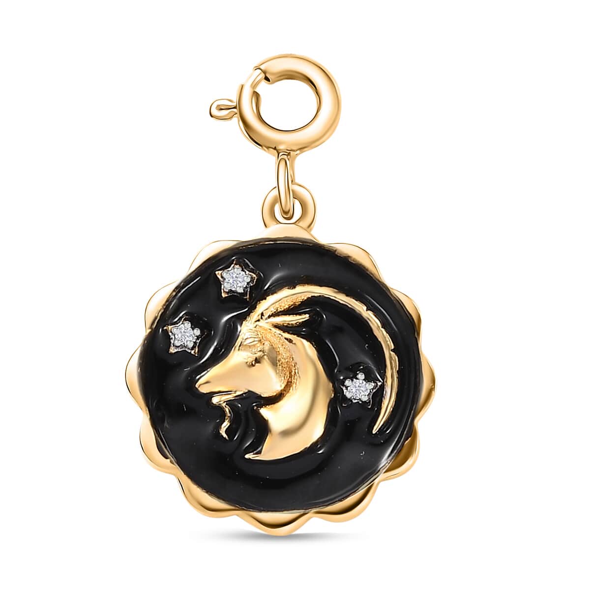 Moissanite and Enameled Aries Zodiac Charm in 18K Vermeil Yellow Gold Over Sterling Silver image number 0