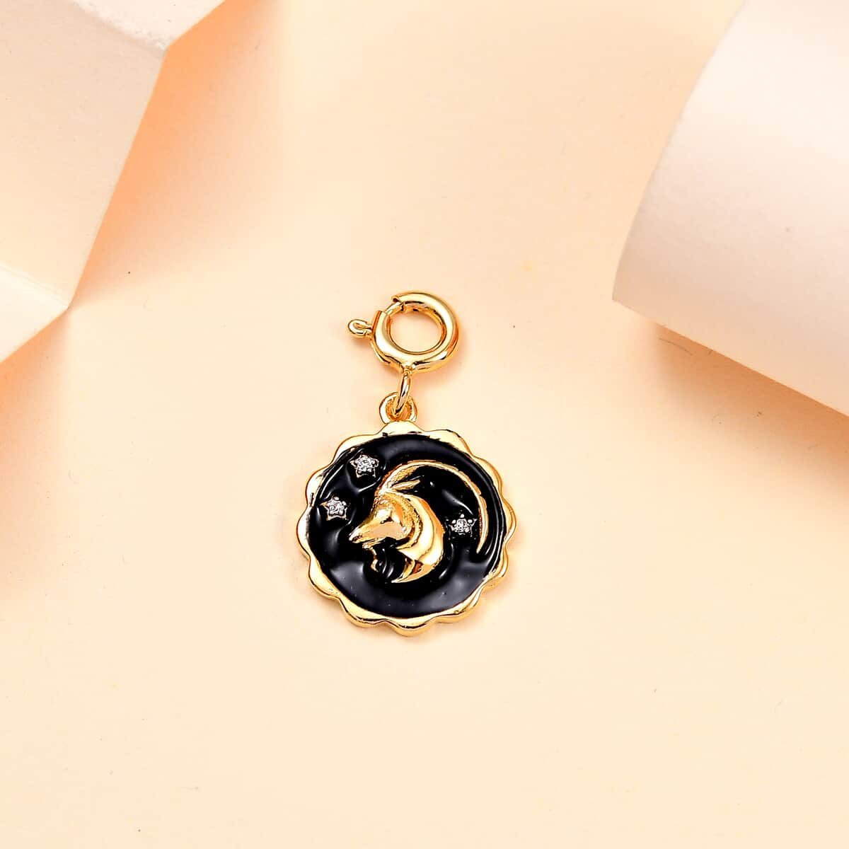 Moissanite and Enameled Aries Zodiac Charm in 18K Vermeil Yellow Gold Over Sterling Silver image number 1