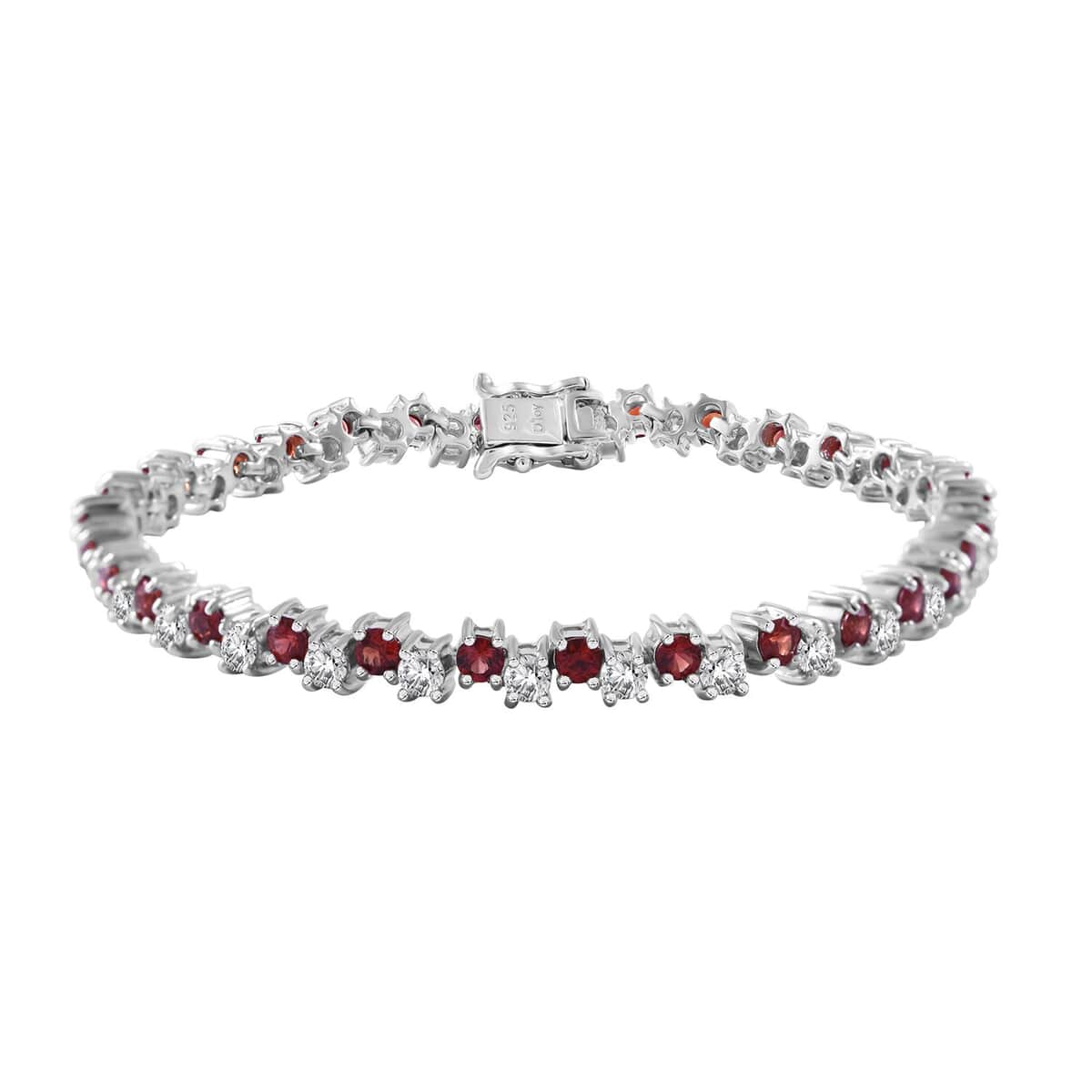 Premium Red Sapphire, Moissanite Art Deco Bracelet in Rhodium Over Sterling Silver (7.25 In) 8.50 ctw image number 0