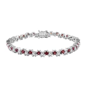 Sanguine Sapphire and Moissanite Art Deco Bracelet in Rhodium Over Sterling Silver (6.50 In) 7.70 ctw