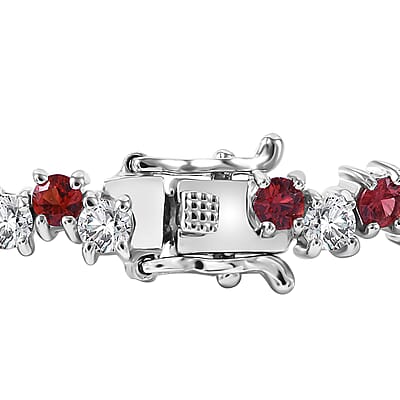 Sanguine Sapphire and Moissanite Art Deco Bracelet in Rhodium Over Sterling Silver (6.50 In) 7.70 ctw