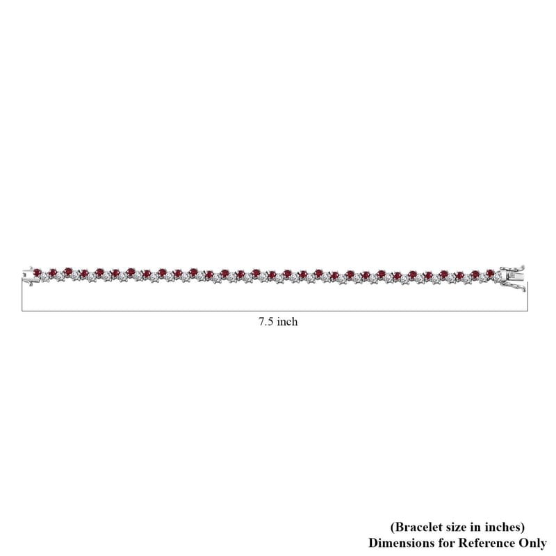 Sanguine Sapphire and Moissanite Art Deco Bracelet in Rhodium Over Sterling Silver (6.50 In) 7.70 ctw