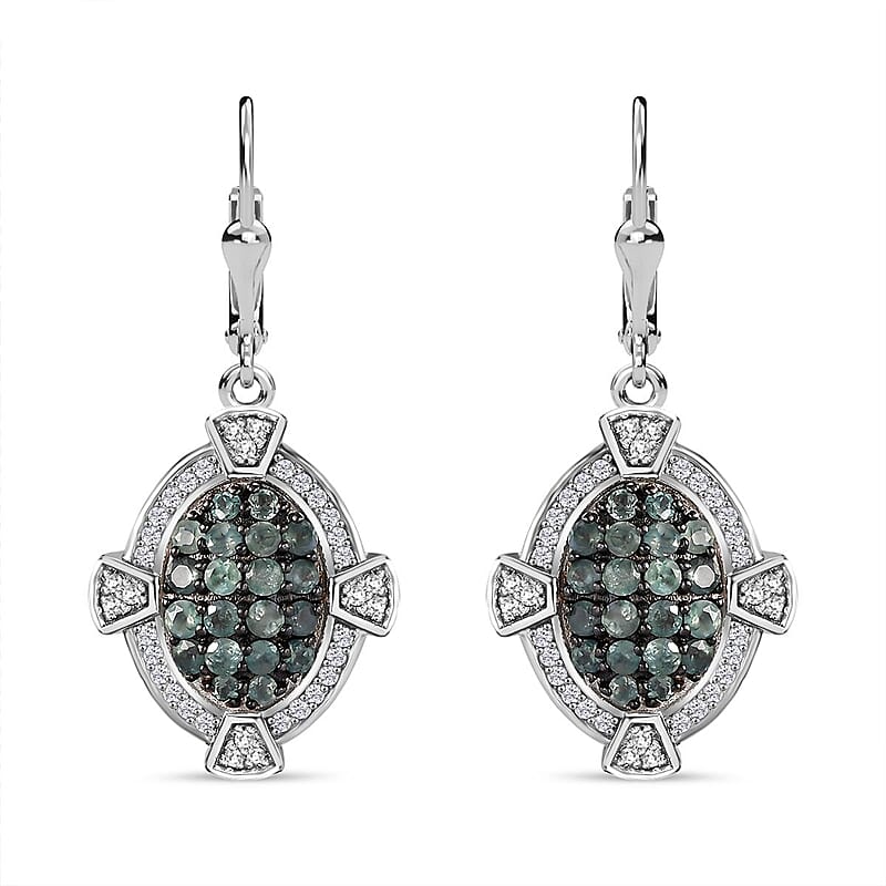 Narsipatnam Alexandrite and White Zircon Art and Deco Lever Back Earrings in Rhodium Over Sterling Silver 1.90 ctw