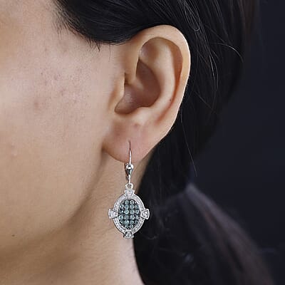 Narsipatnam Alexandrite and White Zircon Art and Deco Lever Back Earrings in Rhodium Over Sterling Silver 1.90 ctw