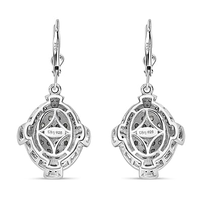 Narsipatnam Alexandrite and White Zircon Art and Deco Lever Back Earrings in Rhodium Over Sterling Silver 1.90 ctw