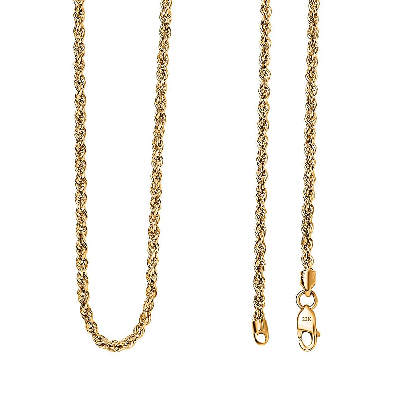 2.20mm Rope Chain Necklace in 22K Yellow Gold 4.45 Grams 20 Inches