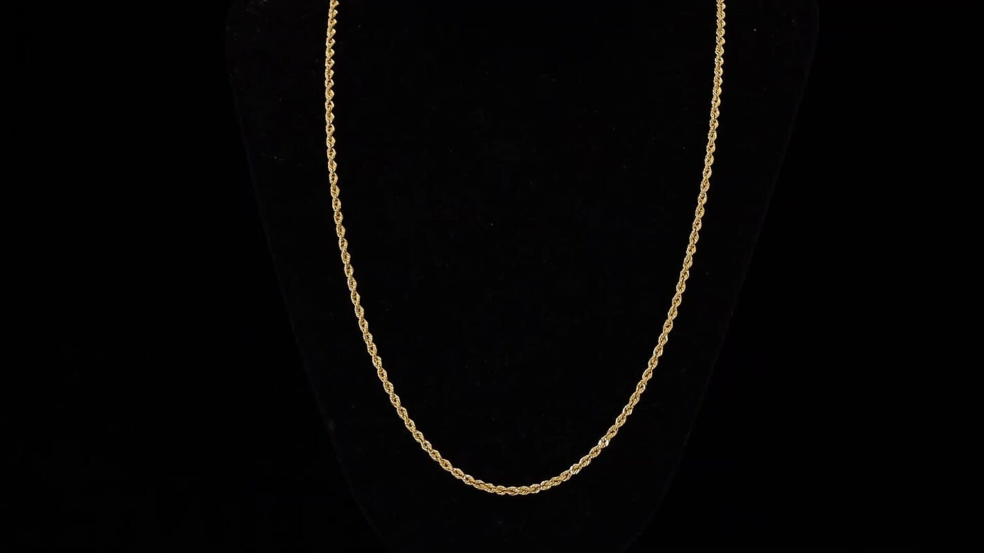 2.20mm Rope Chain Necklace in 22K Yellow Gold 4.45 Grams 20 Inches